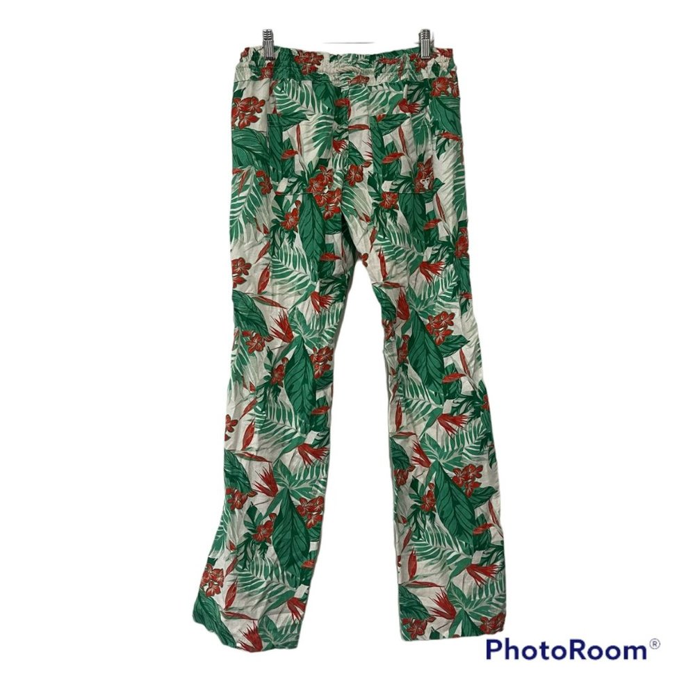 Roxy Oceanside Chambray Flax Linen Blend Pant Tropical Print - Picture 4 of 4